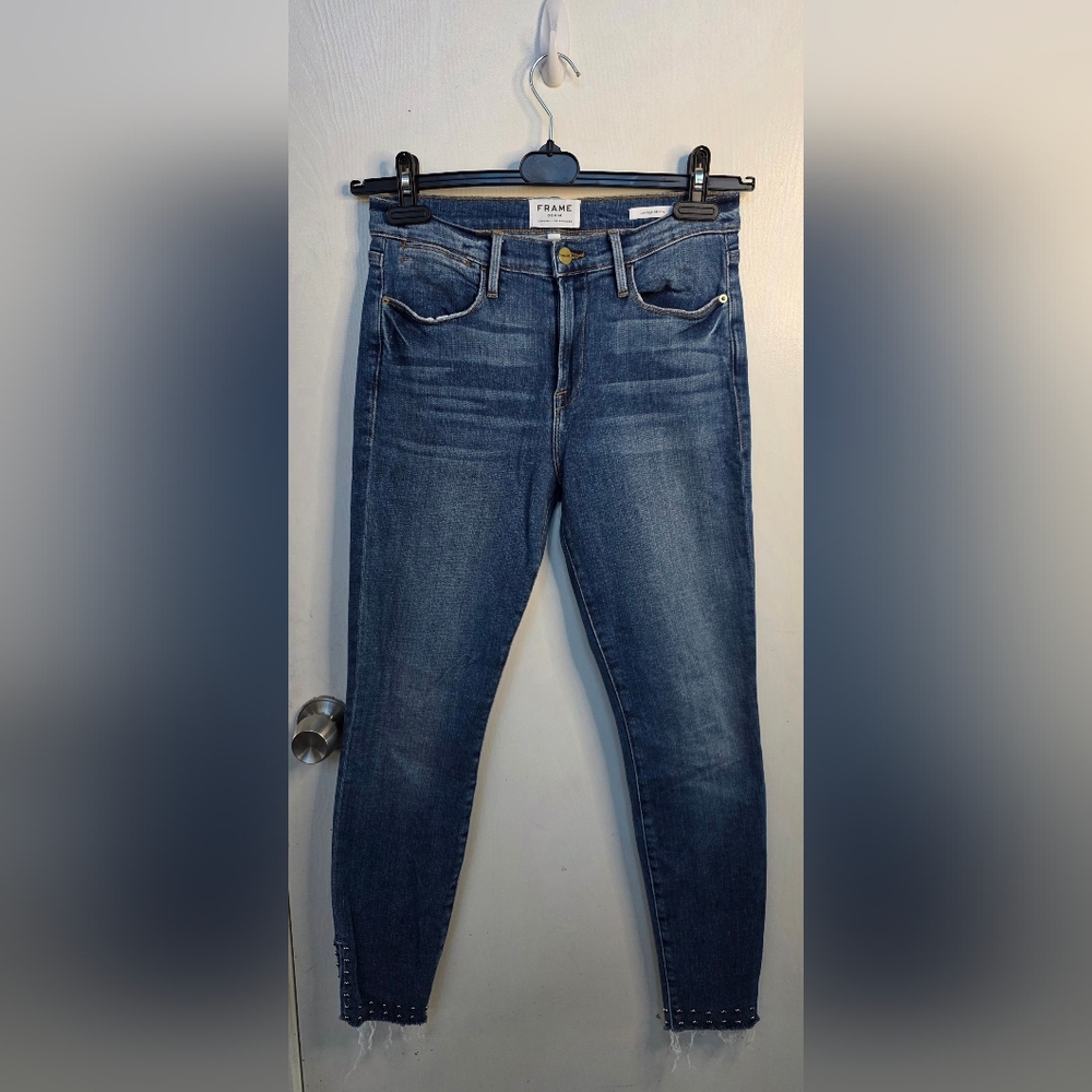 Frame Le High Skinny Ankle Jeans With Studded Detail